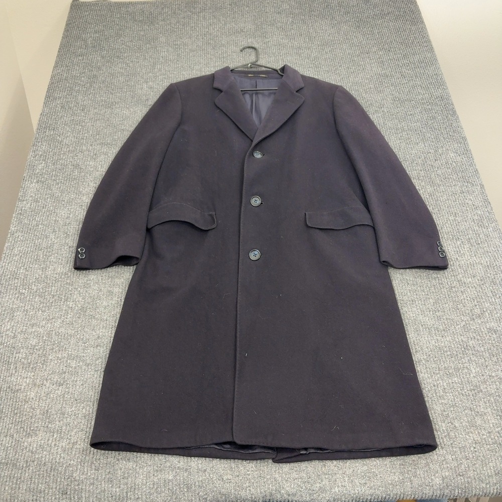 Alan Michaels Overcoat Mens Navy 42R Cashmere Made in England Luxury Classic